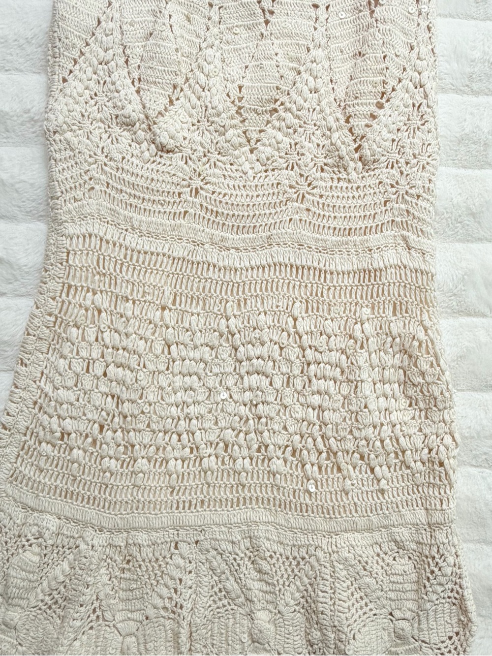 ZARA Limited Edition Ecru Sequin Crochet Knit Midi/Maxi Dress Boho Size S - Picture 4 of 16
